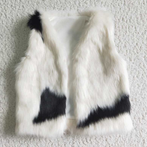 6 A21-13 Cow print faux fur girls vest