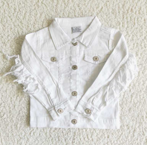 6 A32-28 White Fringed Denim Jacket