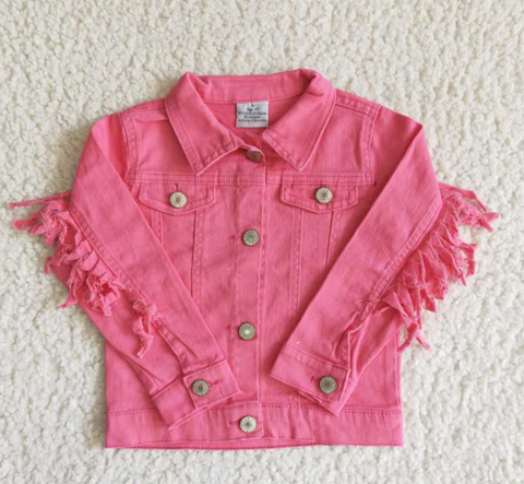 6 A32-30 Pink Fringed Denim Jacket