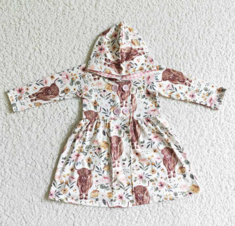 GLD0082 cow print hooded dress