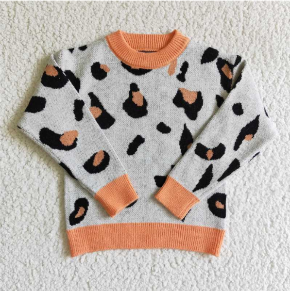 GT0041 Peach leopard girls fall winter sweater