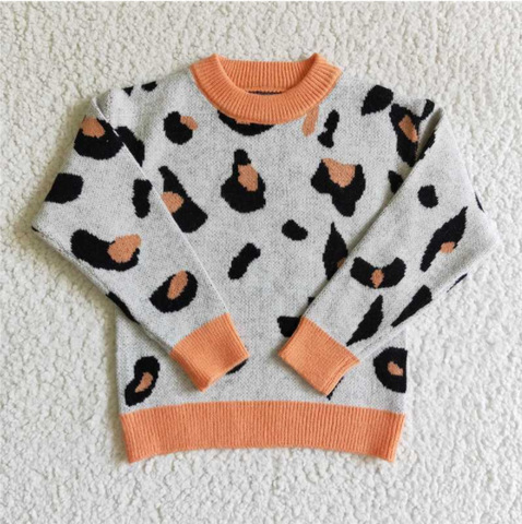 GT0041 Peach leopard girls fall winter sweater