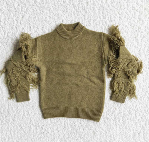 6 B11-40 Olive tassels sweater