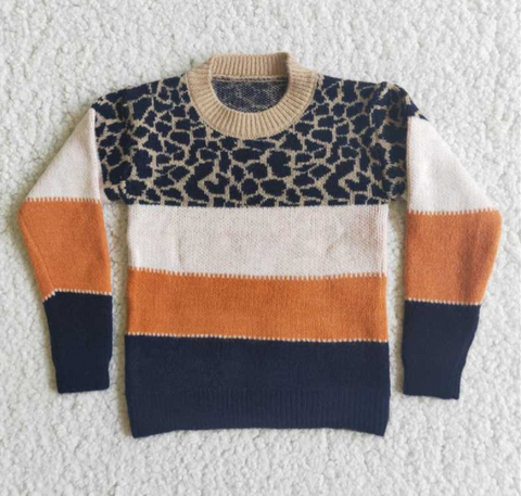 6 A0-15 Leopard solid patchwork girls sweater
