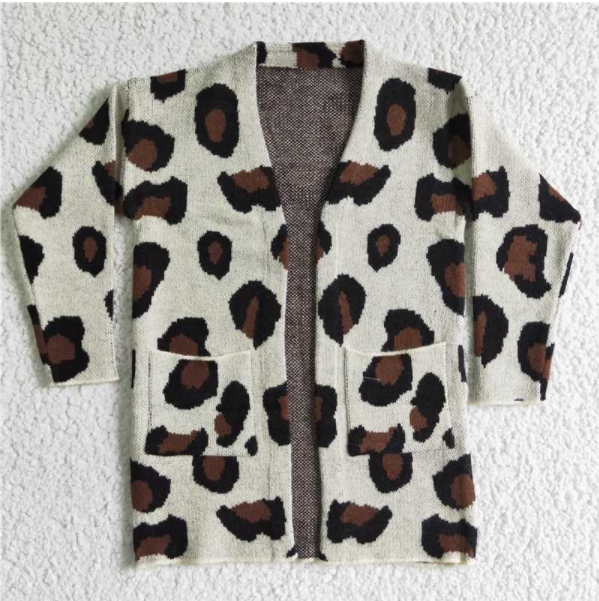 6 A21-11 Leopard pocket girls cardigan sweater