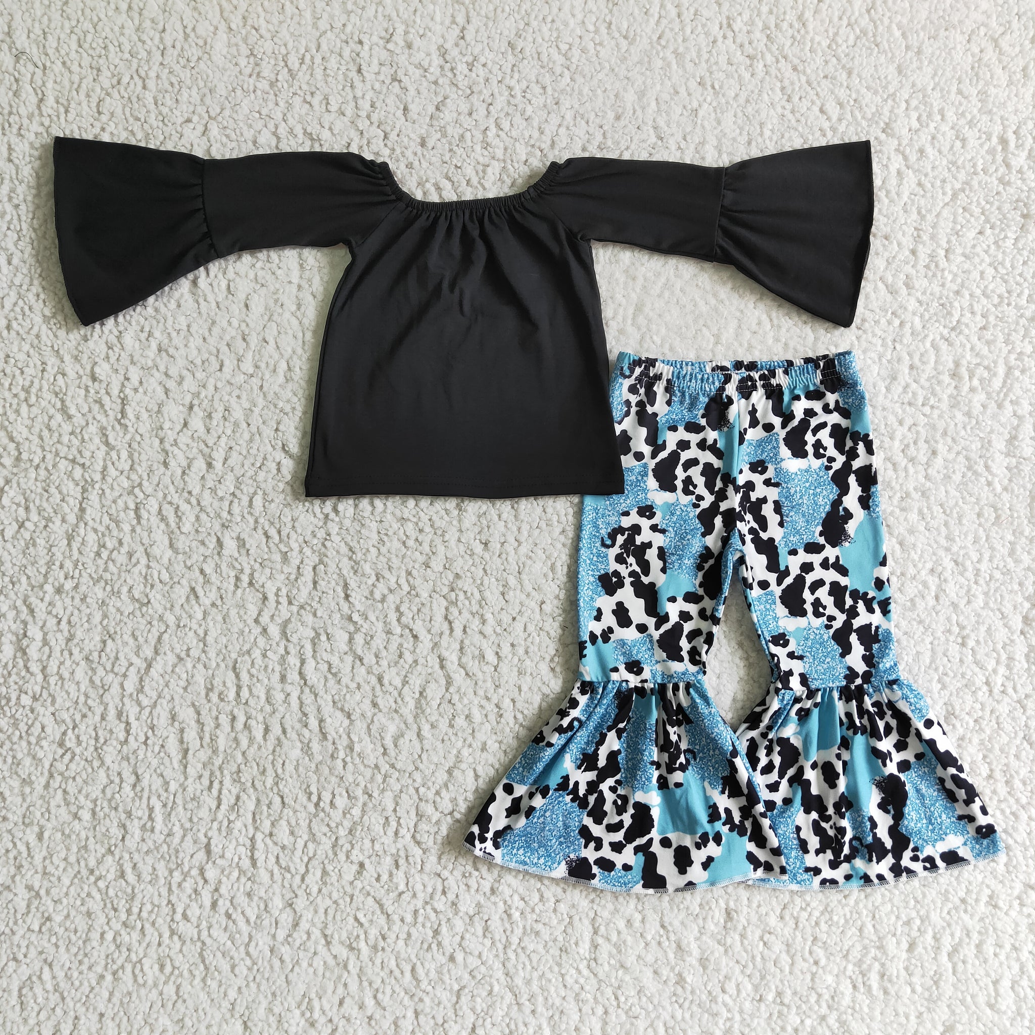 Autumn Girls Black Cotton Top Long Sleeve Suit