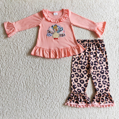 Thanksgiving Girls Cotton Embroidered Pink Suit