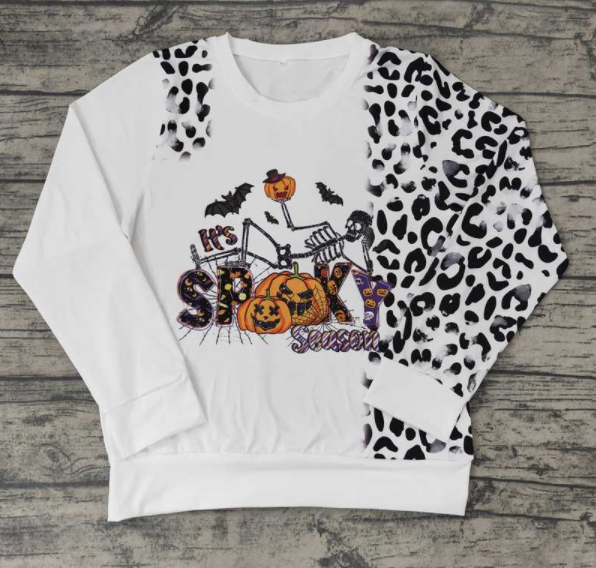BT0064 Spooky season pumpkin leopard adult Halloween shirt