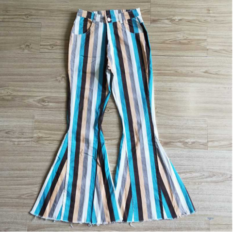 P0009 Blue khaki grey stripe denim pants adult jeans