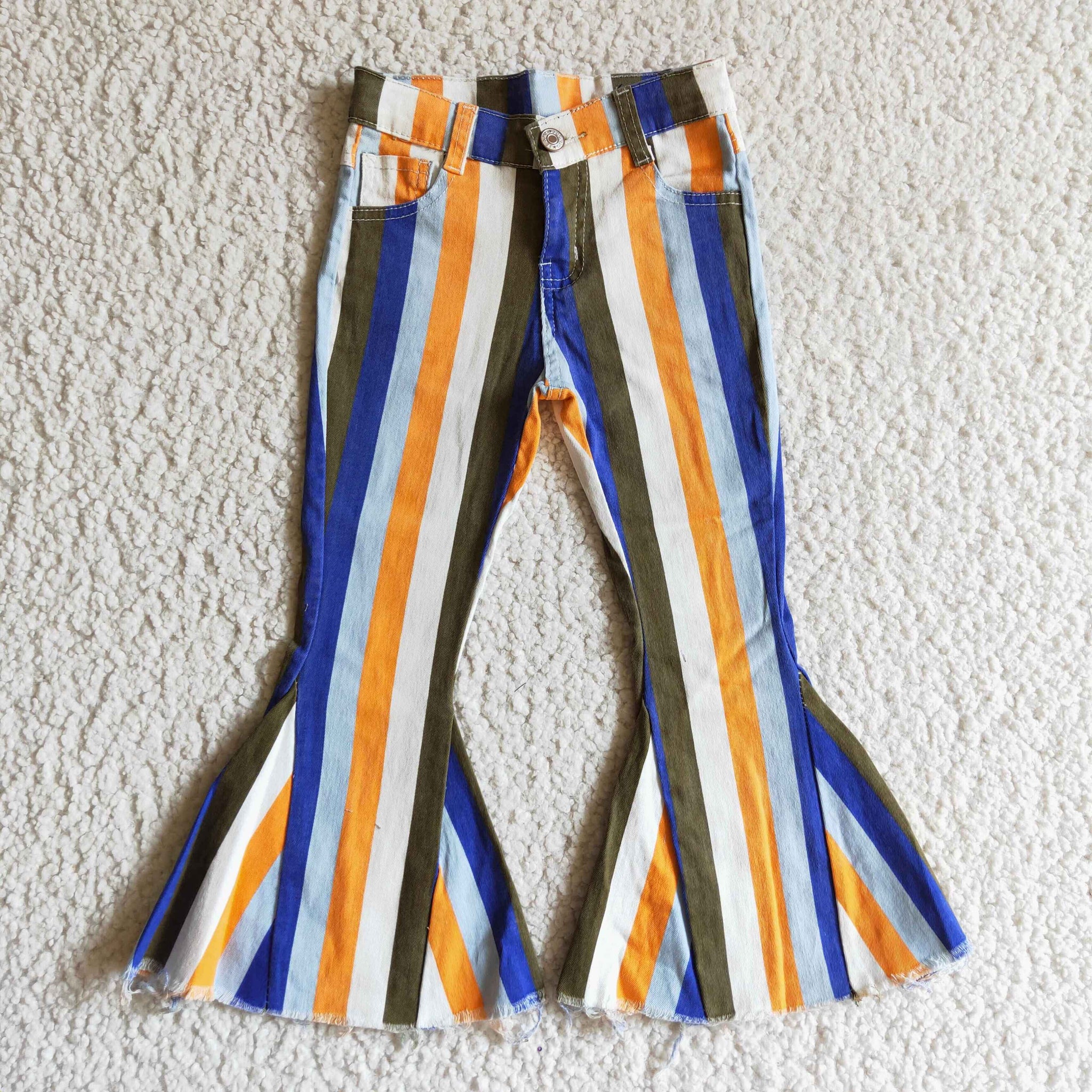 P0029 striped denim flared pants