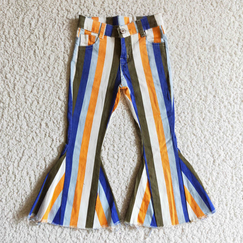 P0029 striped denim flared pants