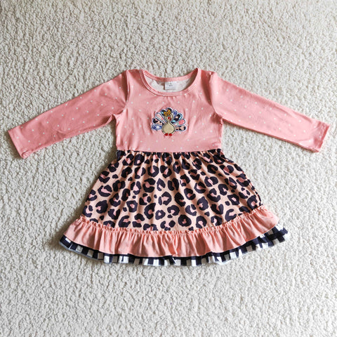 GLD0095 Girls' Pink Thanksgiving Embroidered Dress