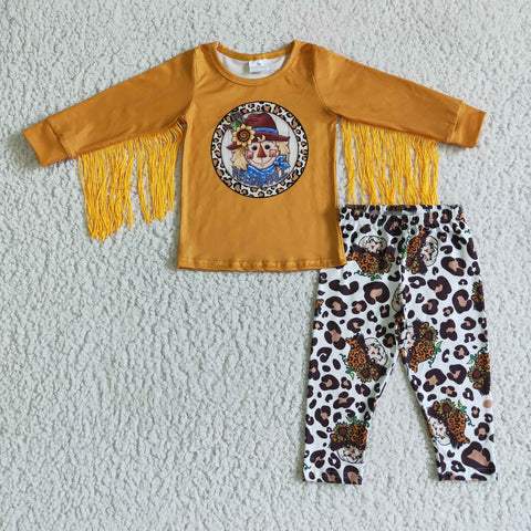Girls Fringe Long Sleeve Flared Pants Suit