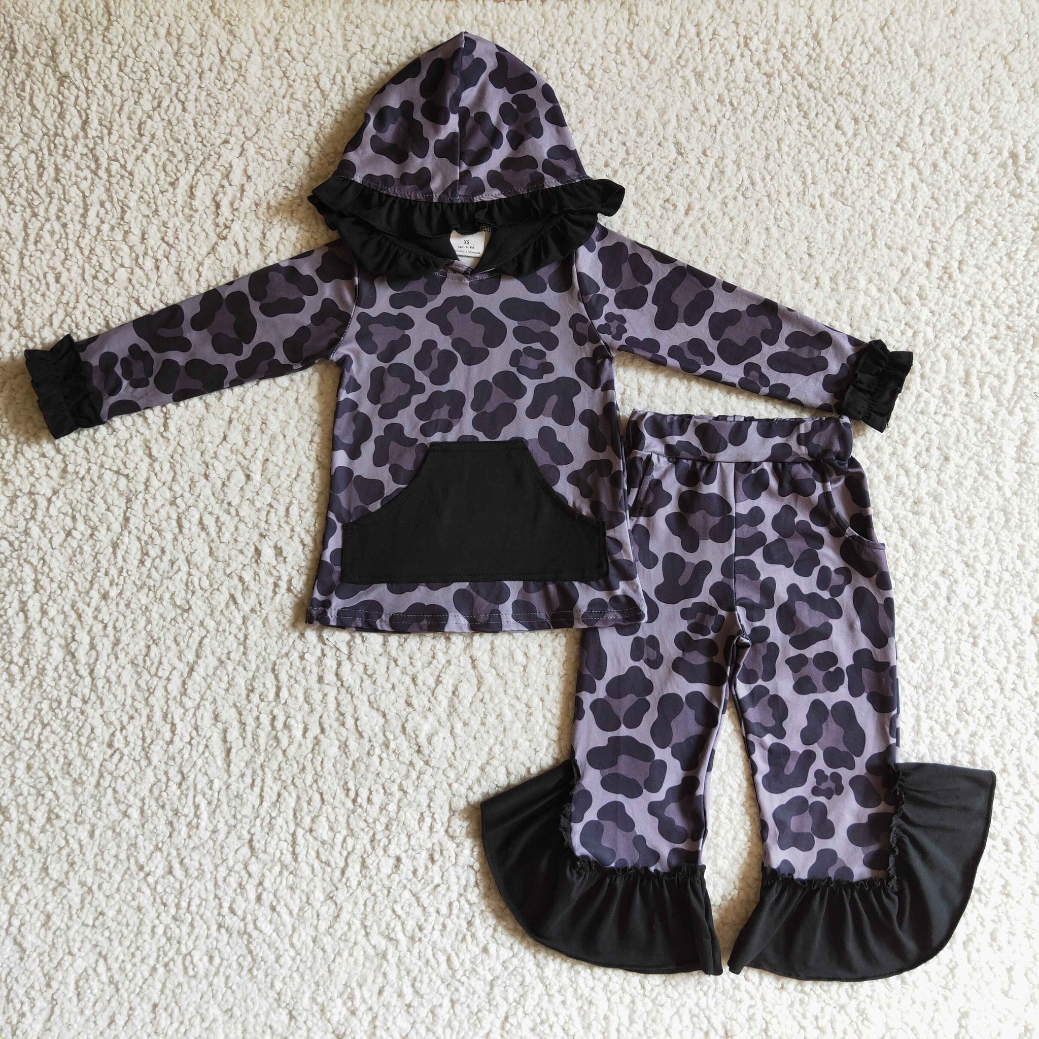 Girls Leopard Print Hoodie Set