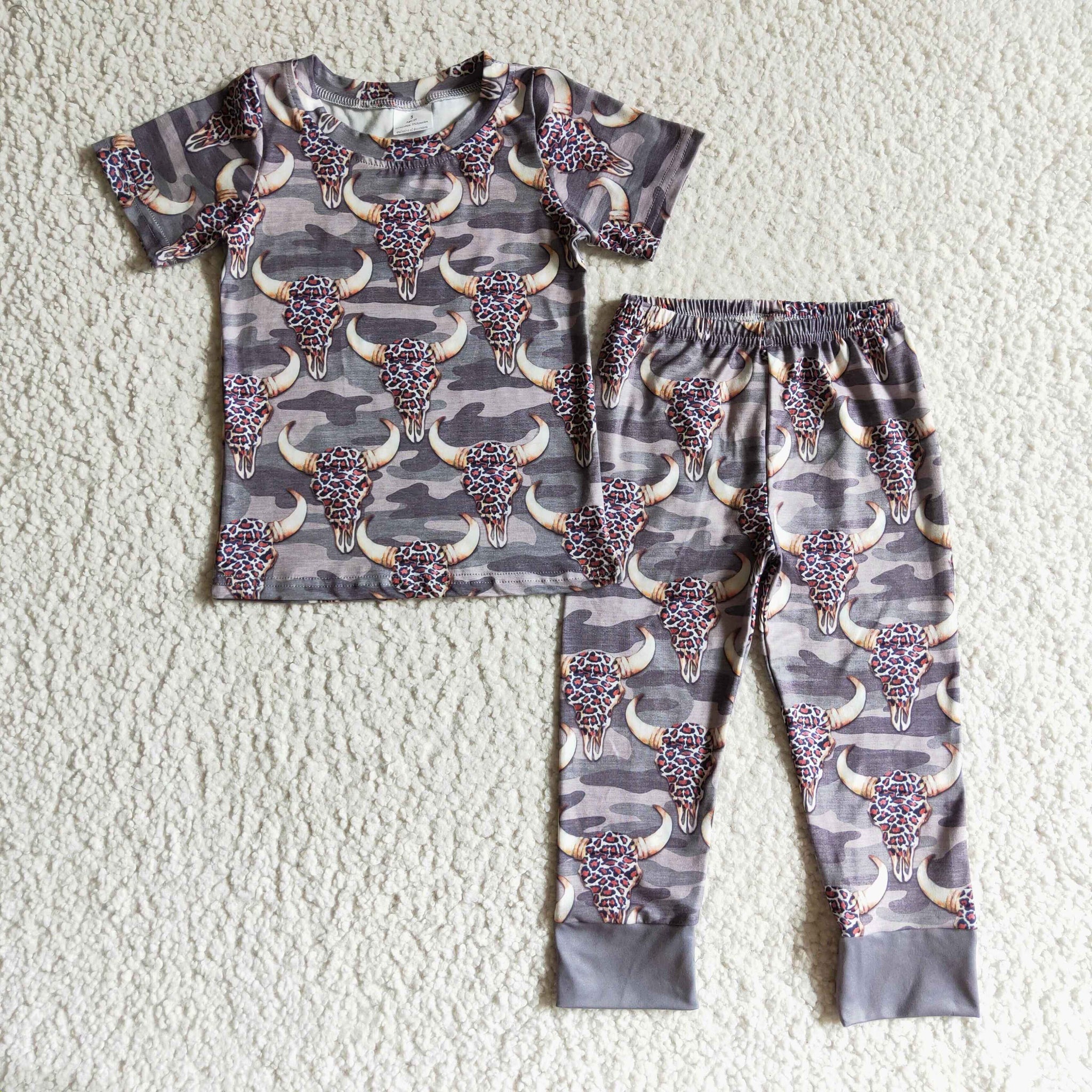 Boys Short Sleeve Trousers Set Bull Tau Print