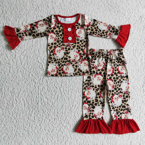 Children's Girls Santa Claus Long Sleeve Pajamas Set