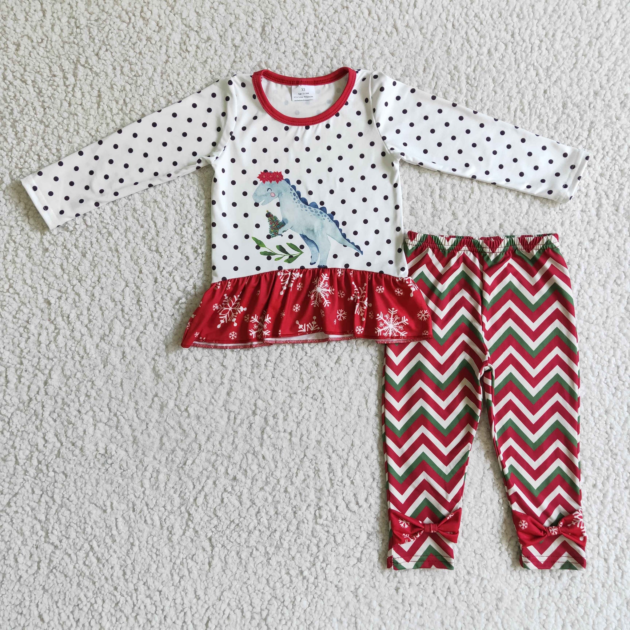 Girls Christmas Dinosaur Print Long Sleeve Suit