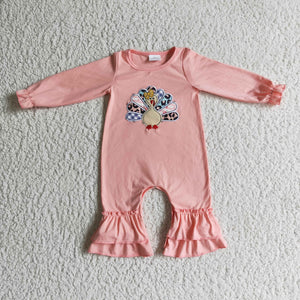 LR0146 cotton embroidery baby girl thanksgiving romper