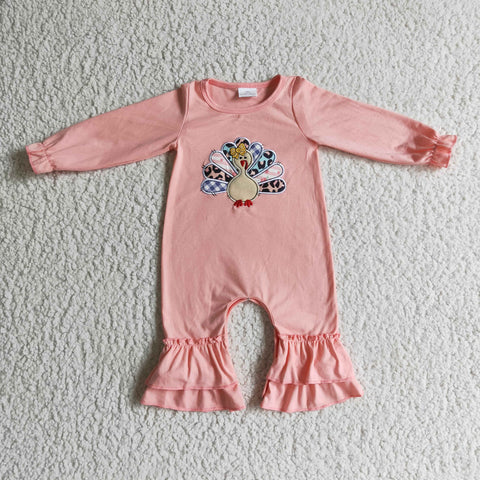 LR0146 cotton embroidery baby girl thanksgiving romper