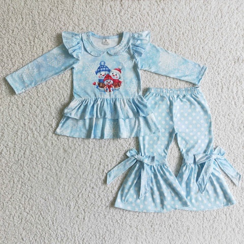 Girls Blue Snowman Print Suit
