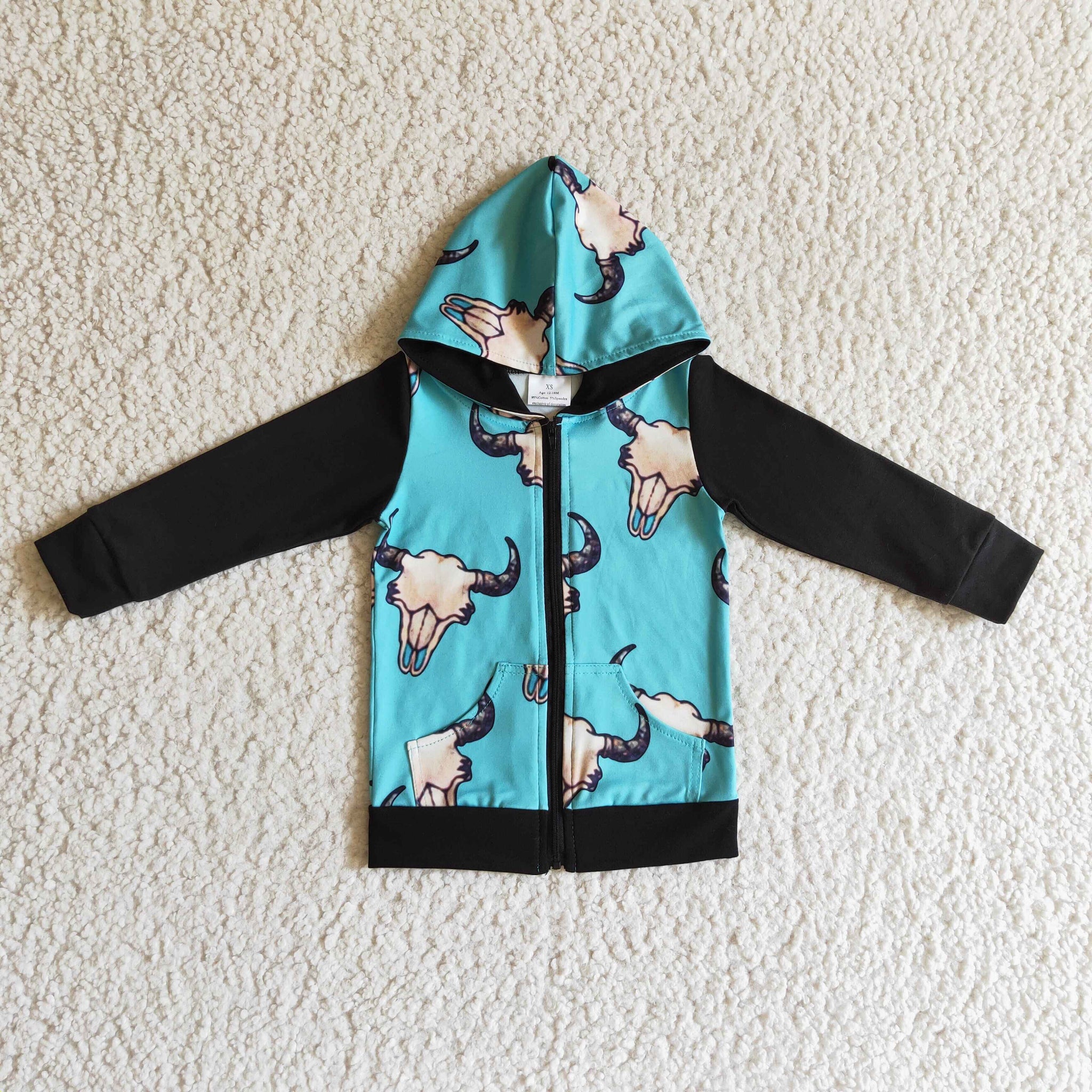boy bull's head print hoodie c