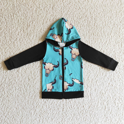 boy bull's head print hoodie c