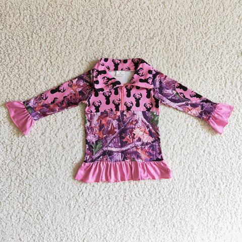 GT0056 Girls Purple Antlers Print Long Sleeve Top