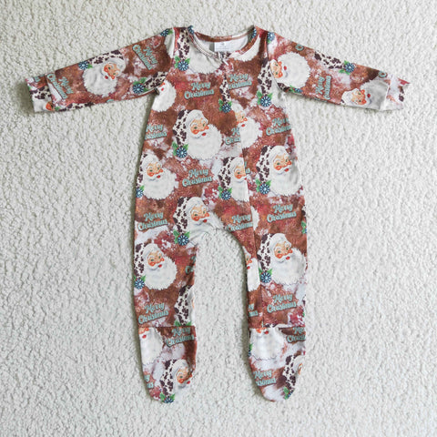 LR0176 santa print long sleeve romper