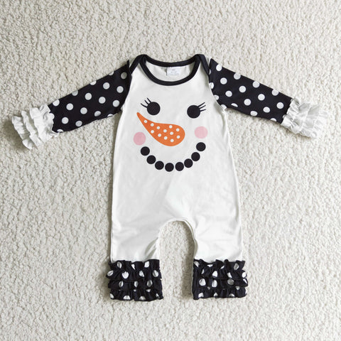 LR0192 Snowman long sleeve baby girl romper