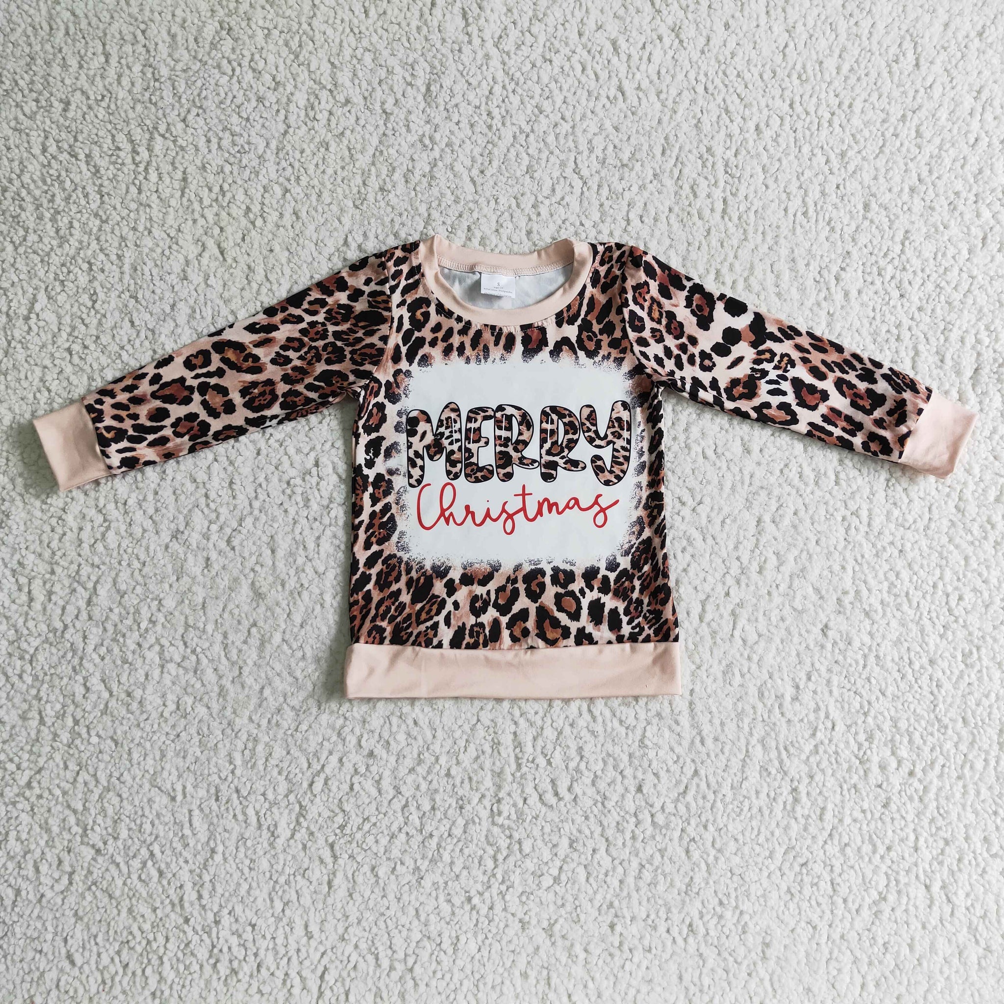 GT0060 Leopard Print Christmas Girls Long Sleeve Top