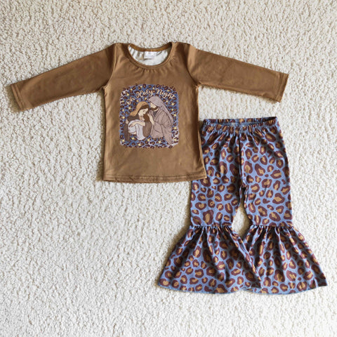 Brown Cotton Top Kids Girls Long Sleeve Suit 的副本