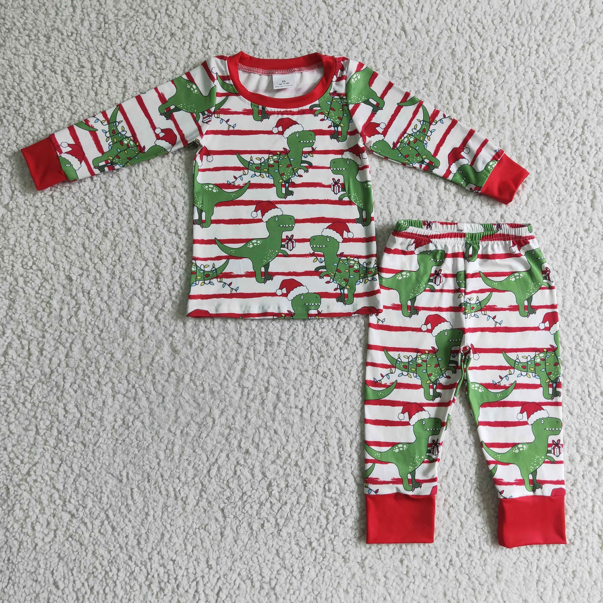 Christmas Dinosaur Print Boy Long Sleeve Pajama Set