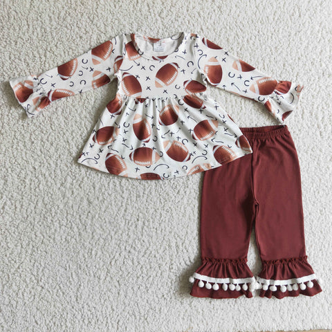 Girls Rugby Print Ruffle Long Sleeve Suit
