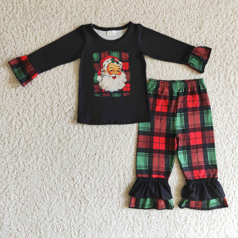 Colorful Plaid Santa Print Black Girls Suit