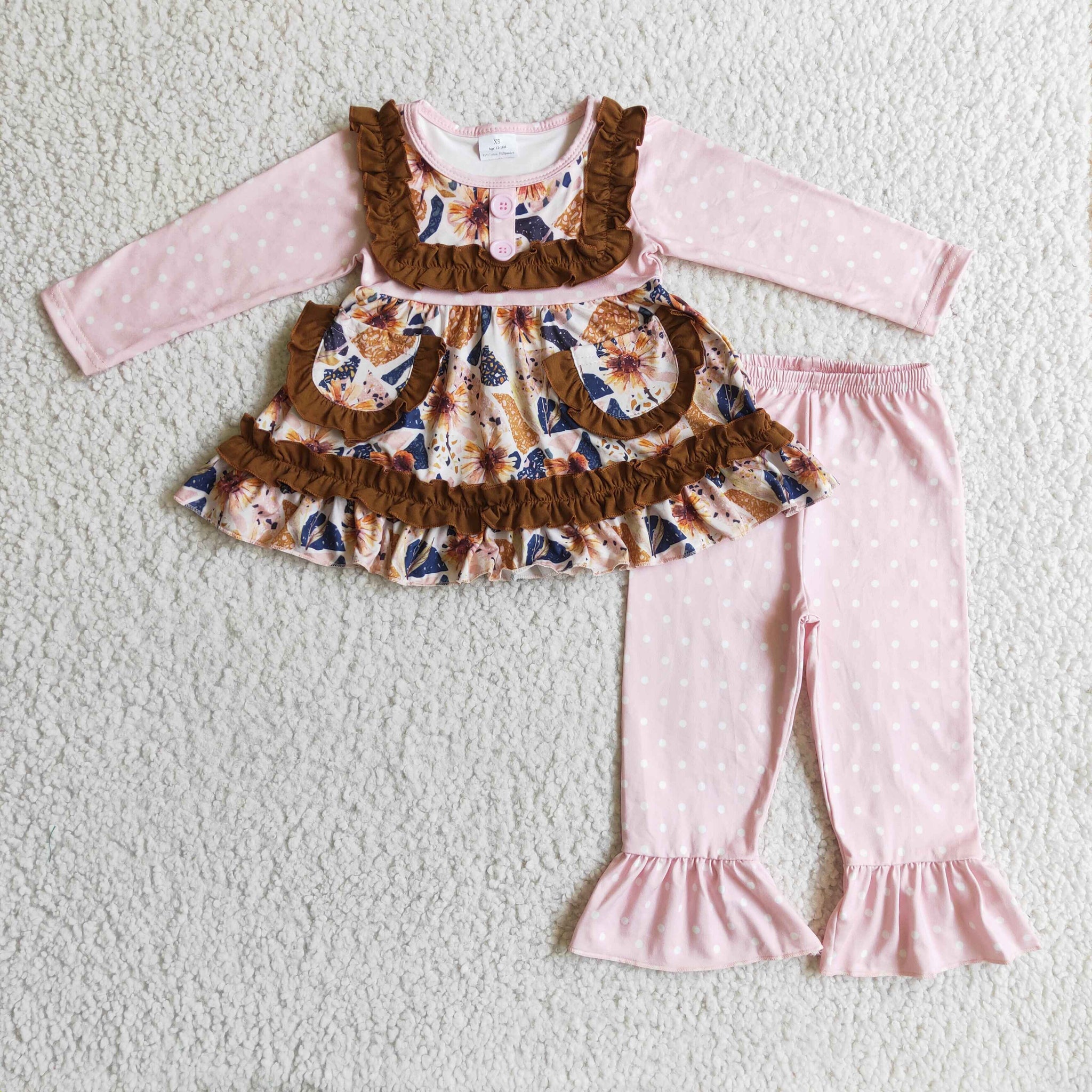 Girls Floral Print Crinkle Lace Long Sleeve Suit