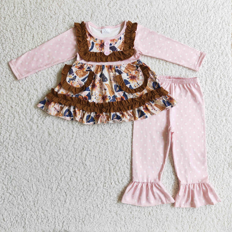 Girls Floral Print Crinkle Lace Long Sleeve Suit