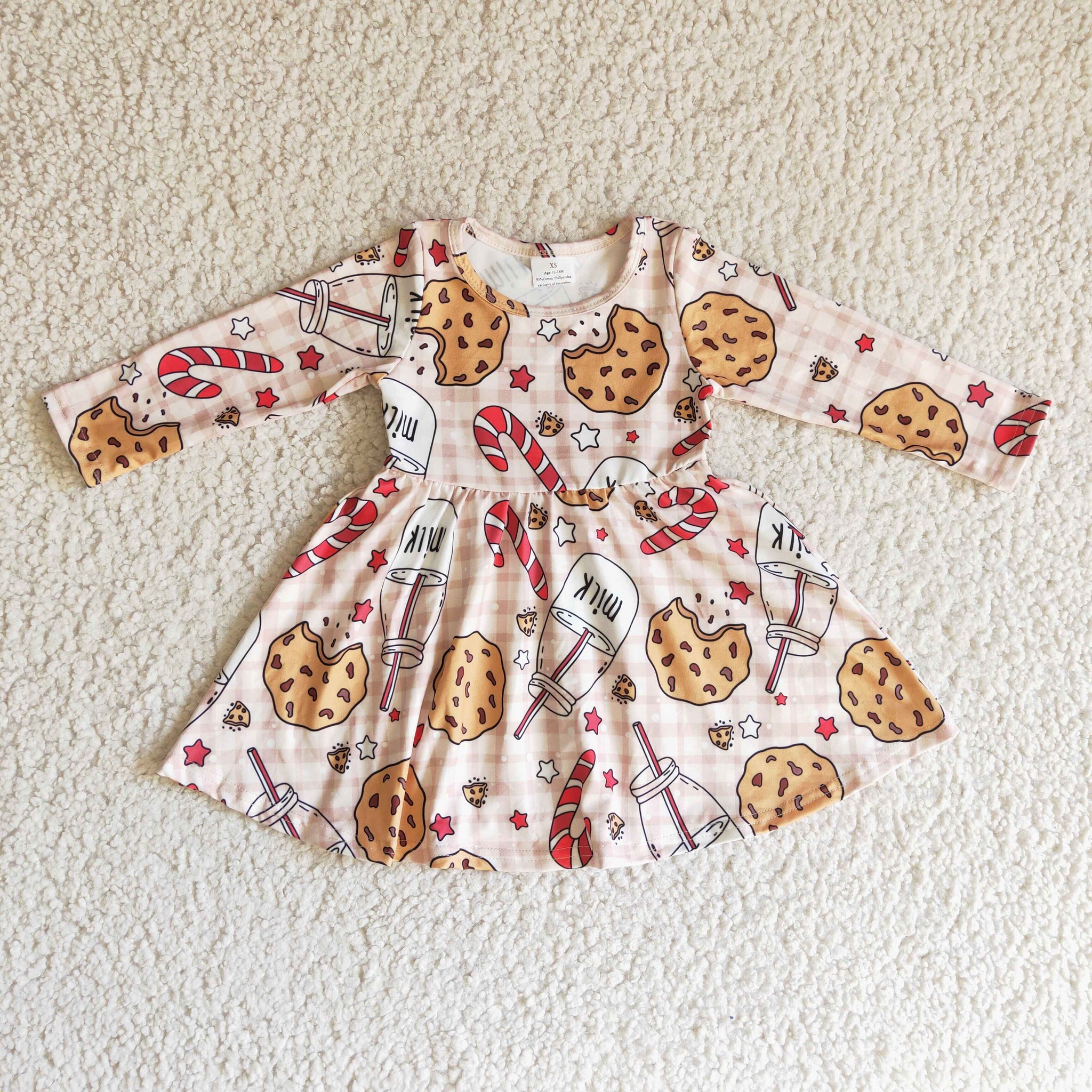 GLD0114 Christmas Girl Cookie Print Dress