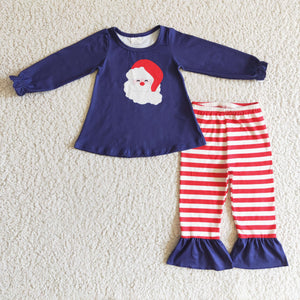 blue suit girl santa print suit