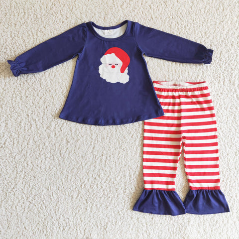 blue suit girl santa print suit