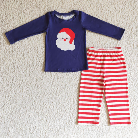 Blue Boy Suit Santa Print Long Sleeve Suit