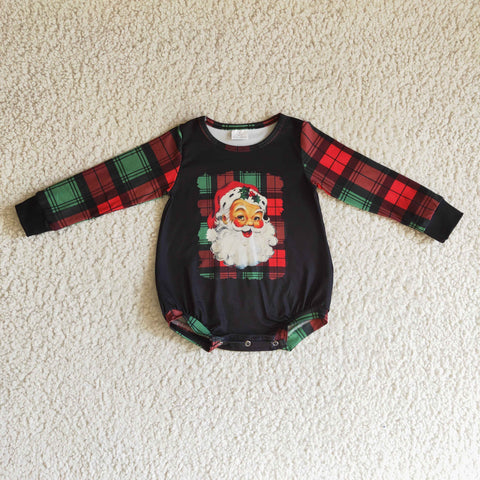 LR0177 santa tartan print baby romper