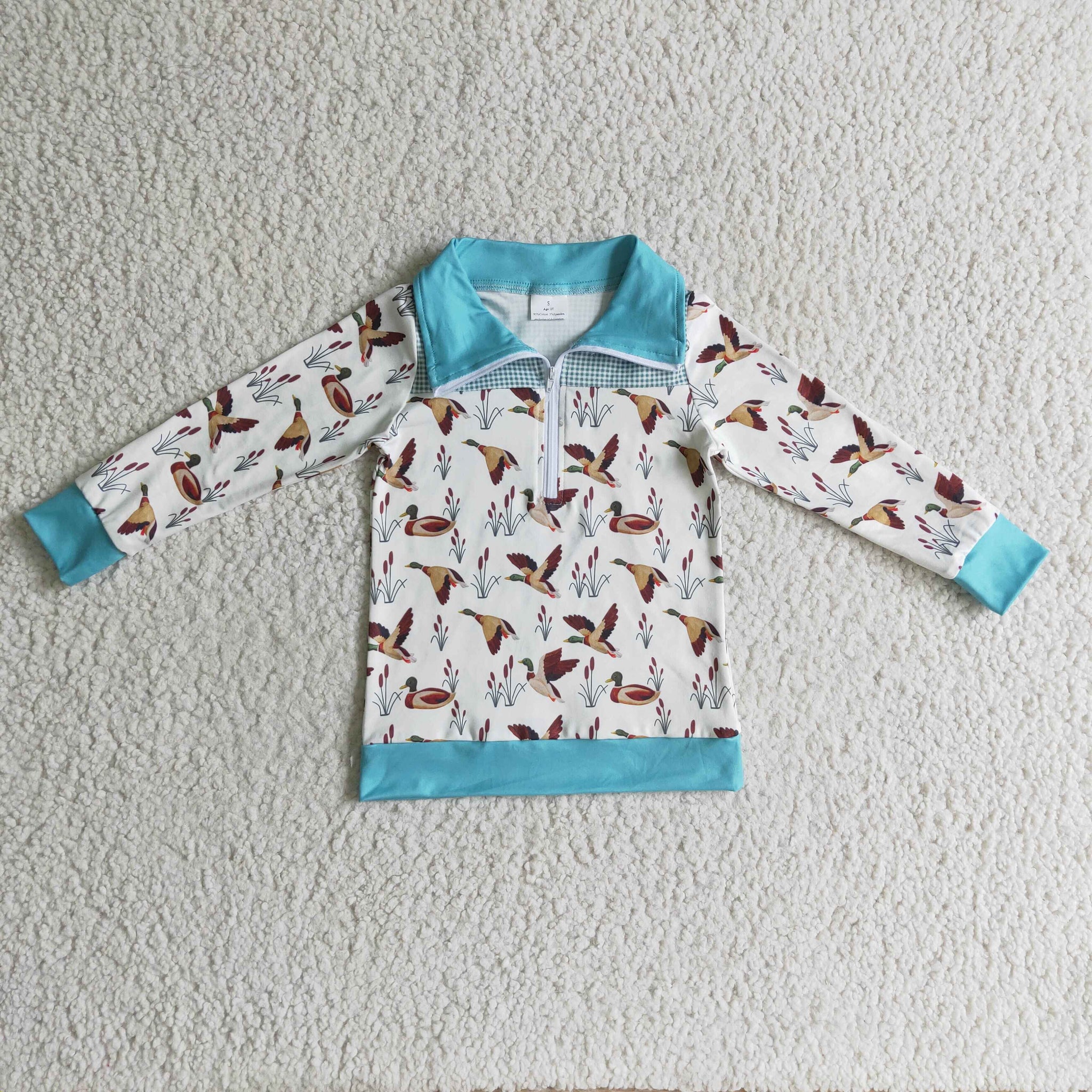 BT0095 Duck Print Boys Lapel Zip Shirt