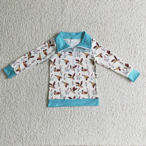 BT0095 Duck Print Boys Lapel Zip Shirt