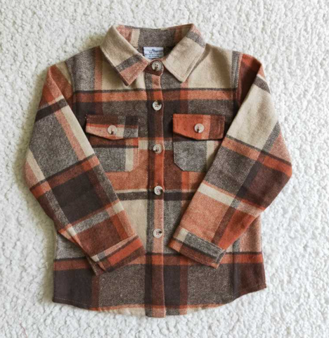 BT0061 Orange Boys Plaid Shirt