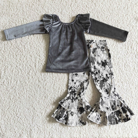 velvet top jeans girls suit