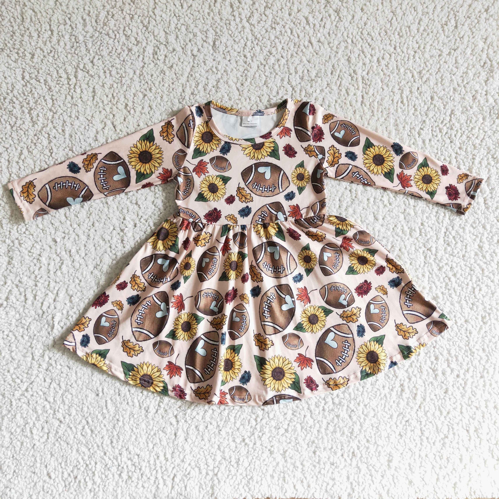 GLD0137 Rugby Print Girls Long Sleeve Dress