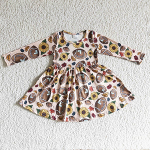 GLD0137 Rugby Print Girls Long Sleeve Dress