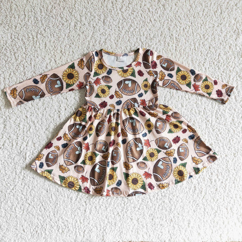 GLD0137 Rugby Print Girls Long Sleeve Dress