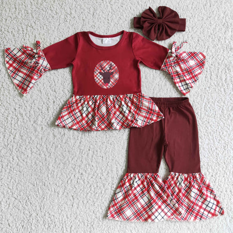 Christmas Colorful Plaid Print Girls Long Sleeve Suit