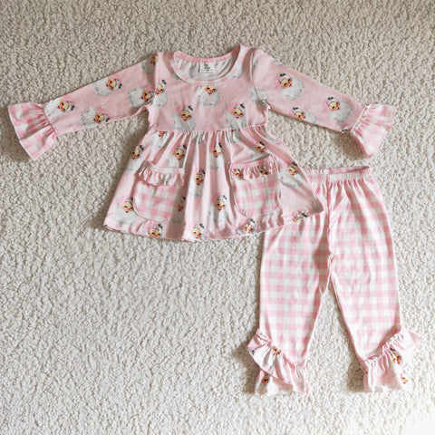 Pink Girls Santa Print Suit